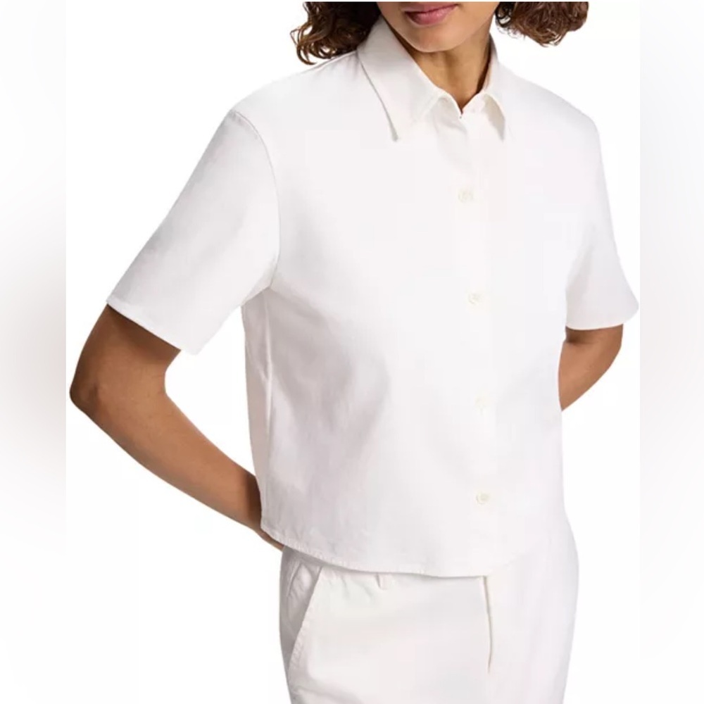 Theory Boxy Short Sleeve Oxford Shirt Optic White Cotton Sz S NWT - Picture 12 of 15